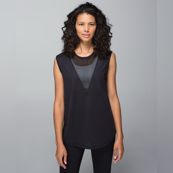 Lululemon Lab Edge Tee Black Size 8 Mesh Deep V Tank Sleeveless Luon Tank - Picture 1 of 6